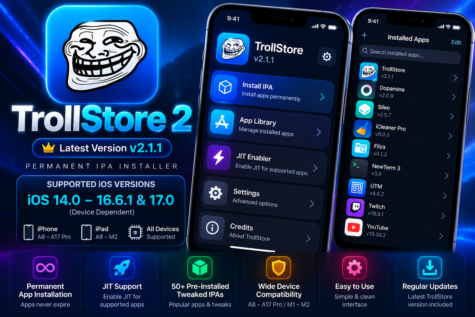 TrollStore 2 Master Pack (Permanent Apps + JIT + 50+ Tweaked IPAs)